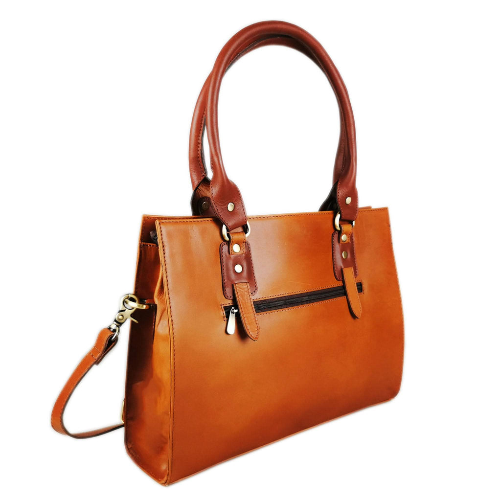 Tan full grain leather laptop bag for a 15 inch machine