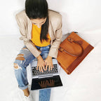 Tan full grain leather laptop bag for a 17 inch machine