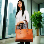 Tan full grain leather laptop bag for a 17 inch machine