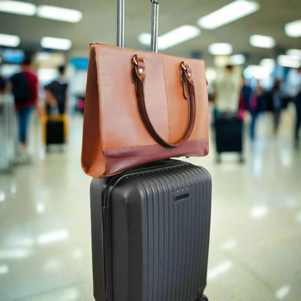 Tan full grain leather laptop bag for a 17 inch machine