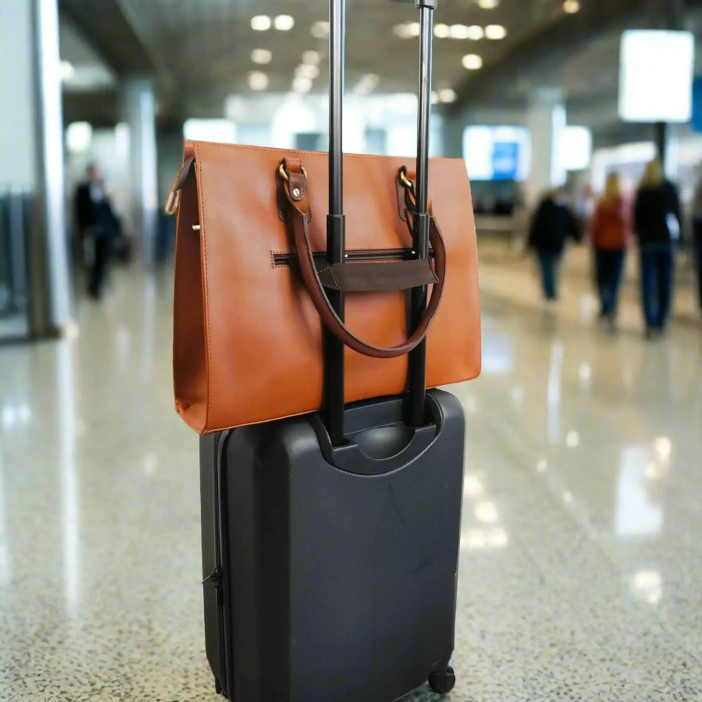 Tan full grain leather laptop bag for a 17 inch machine