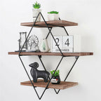 Wooden floating wall shelves with a worn timber finish
