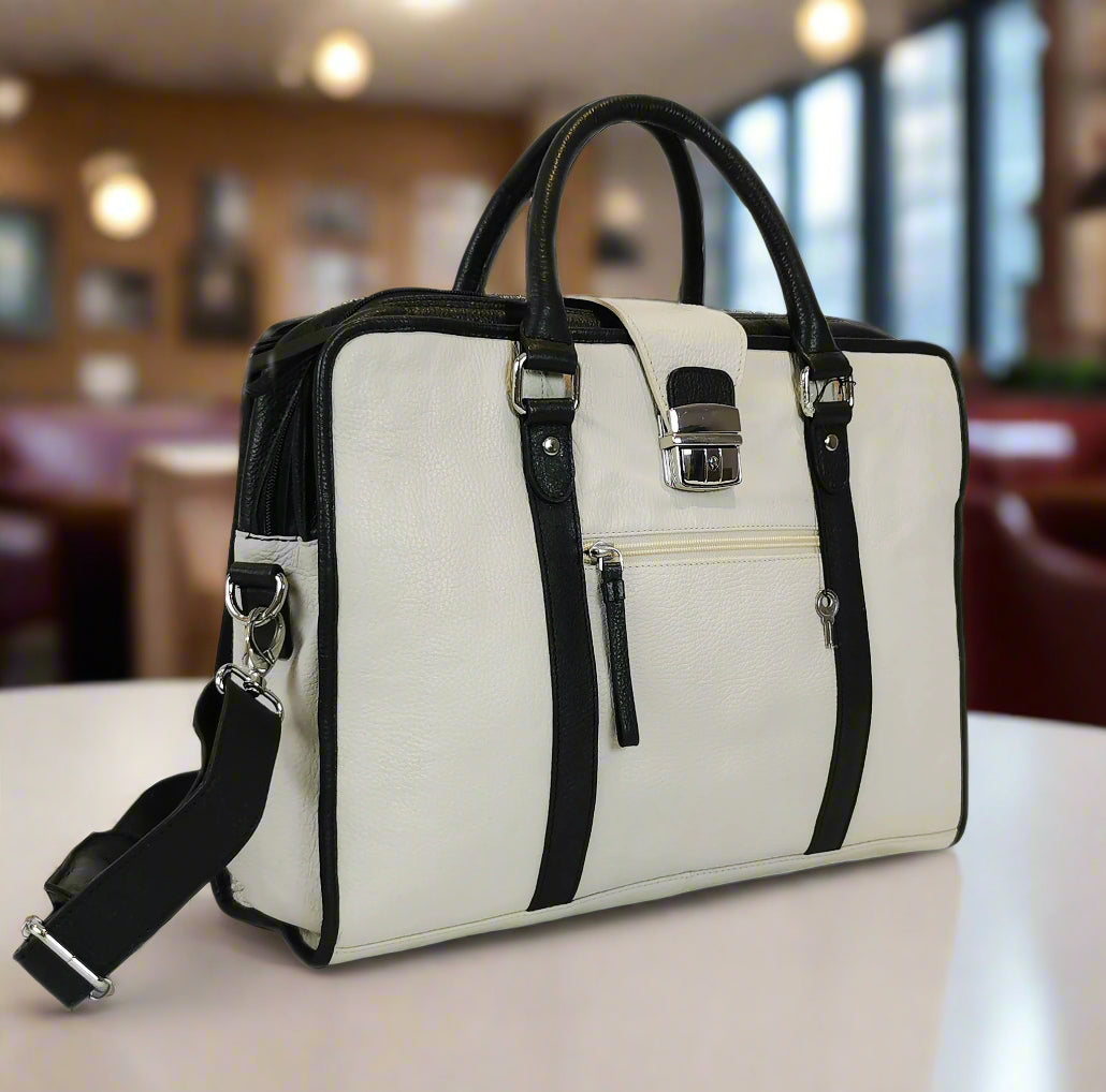 White leather briefcase