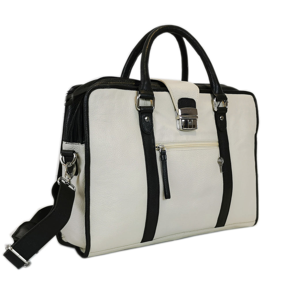 White leather briefcase