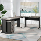 L shaped executive desk with a three drawer file cabinet