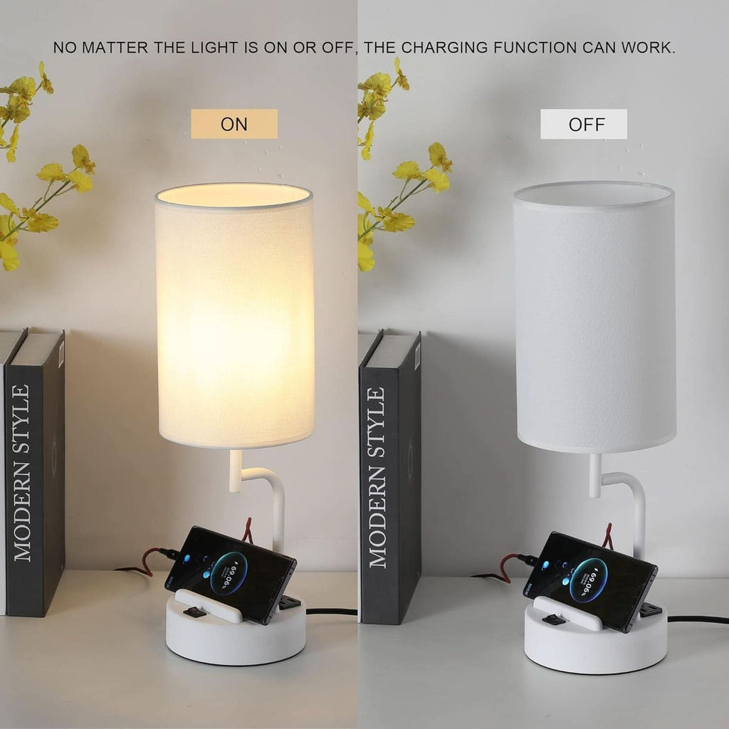Table Lamp With 3 USB Ports White Finish For Home Office-3