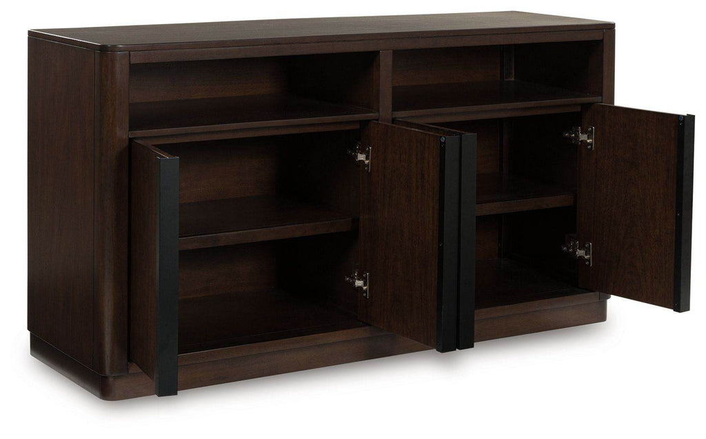 Dark brown office credenza with closed storage