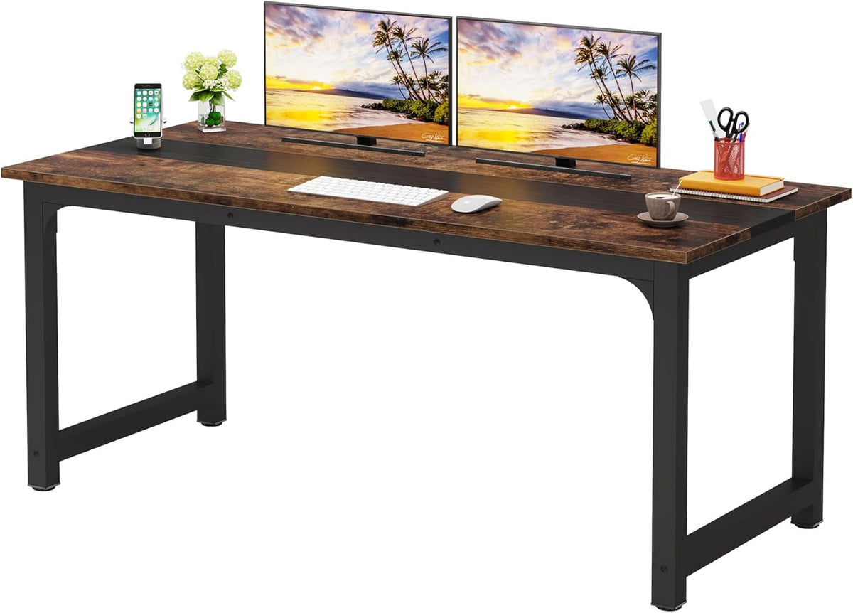 Wide executive desk with a deep top for multiple monitors
