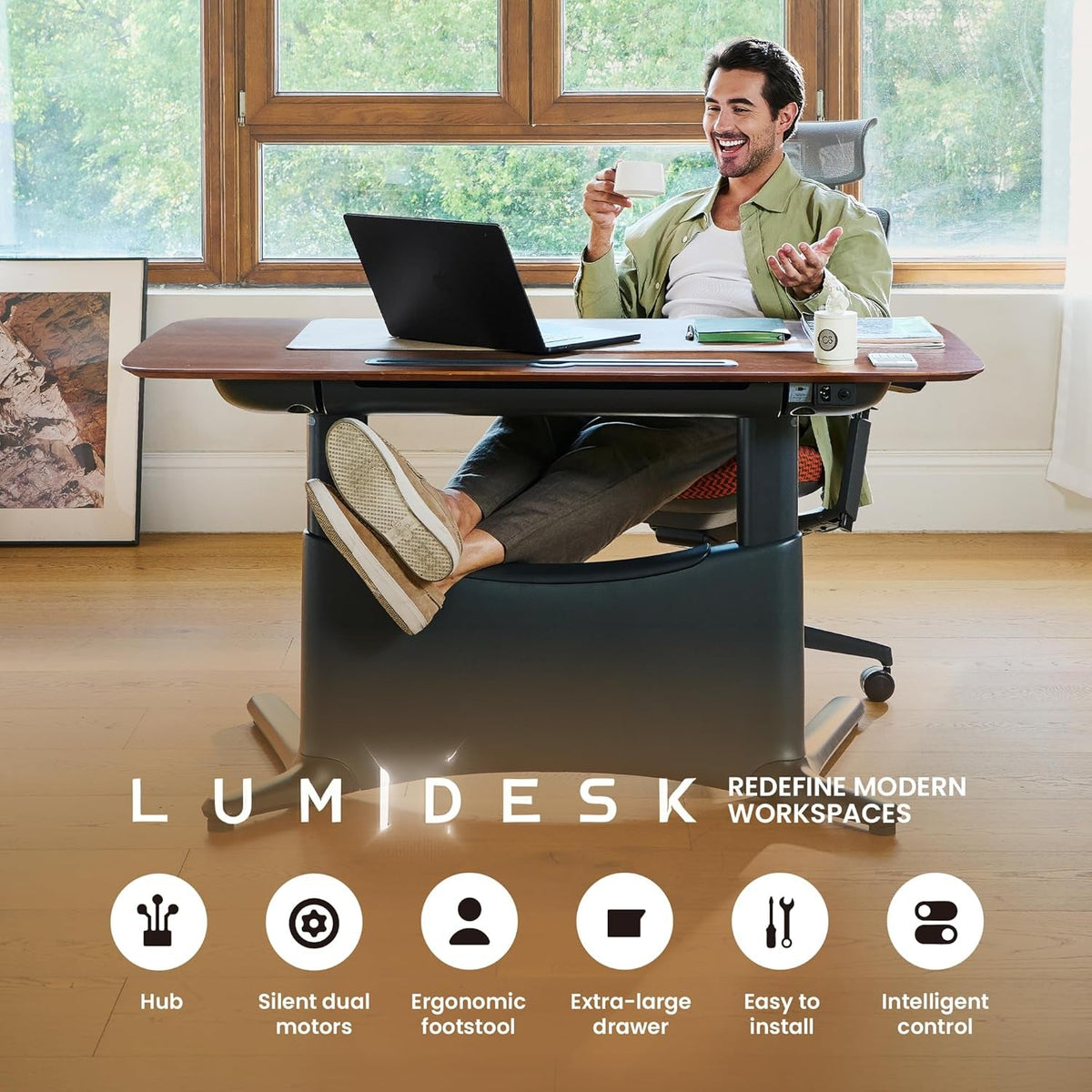 Electric Standing Desk 55X28Inch Walnut Black Finish-3