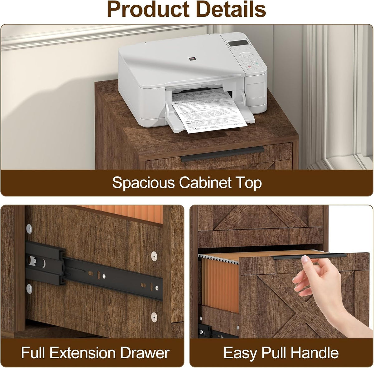 Farmhouse Two Drawer Wooden Filing Cabinet Storage-4