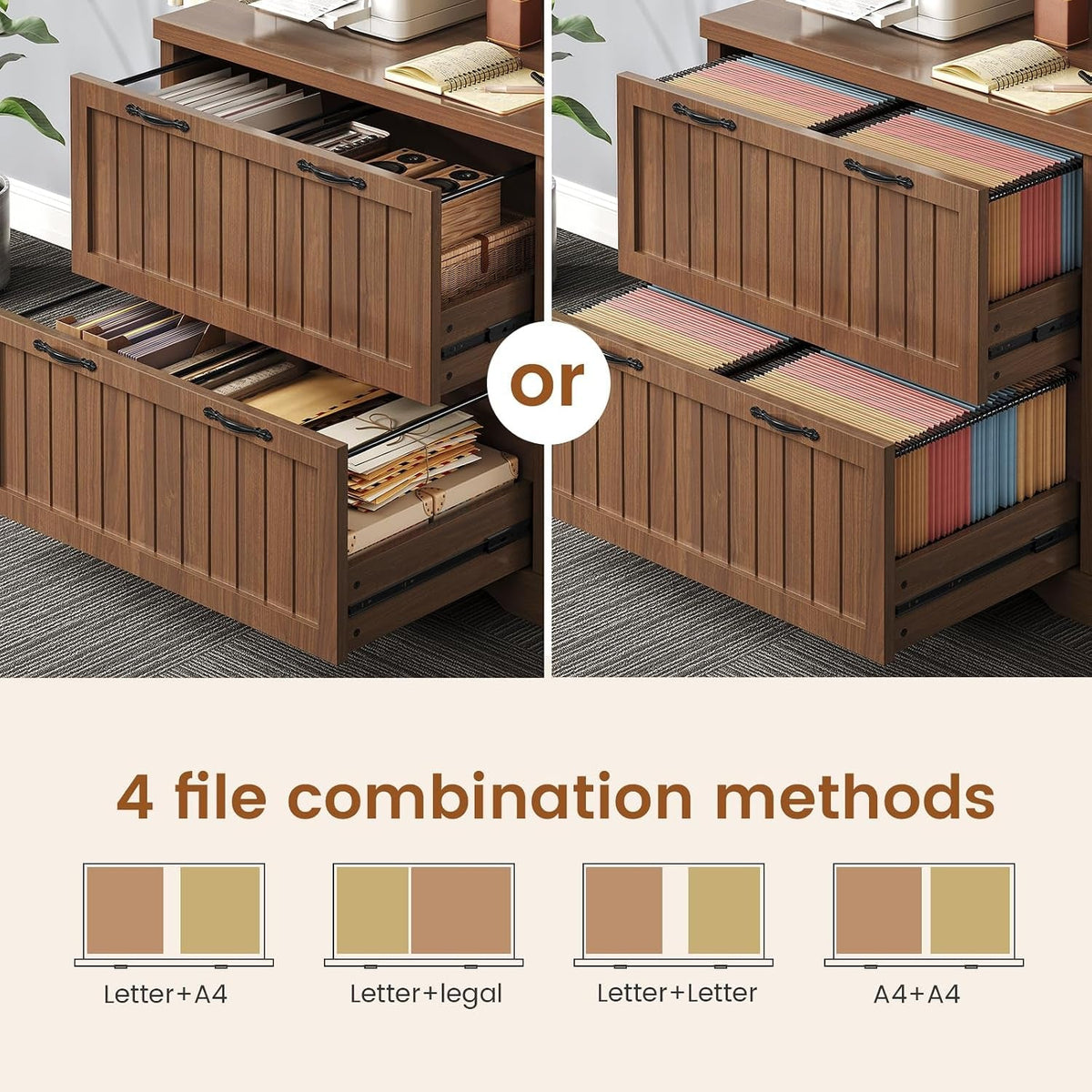 Brown Farmhouse Two Drawer Filing Cabinet Organizer-2