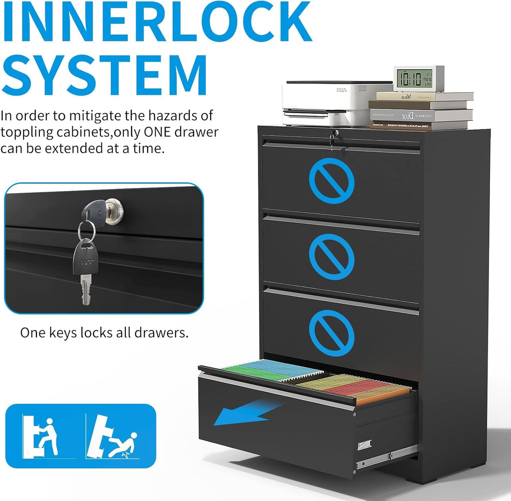 Professional Black Steel Lateral Filing Cabinet Storage-4
