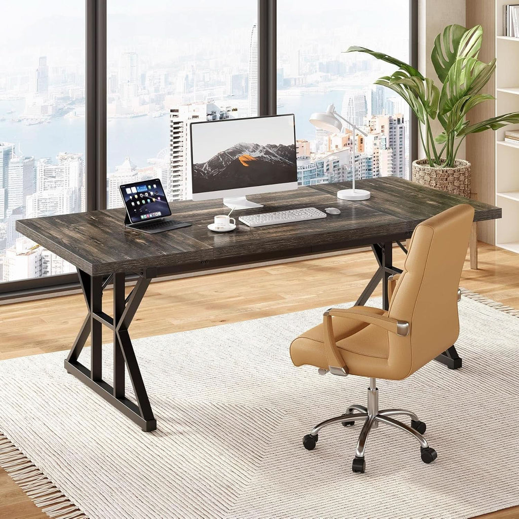 Extra long black oak writing desk
