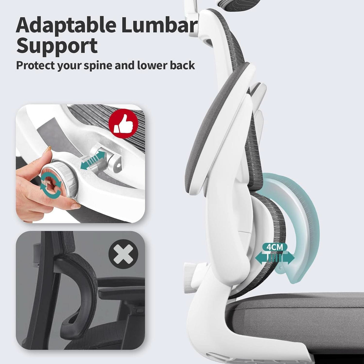 Ergonomic Office Chair Height Adjustable White Backrest-2