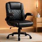 Ergonomic Leather Office Chair Adjustable Armrests Black-0
