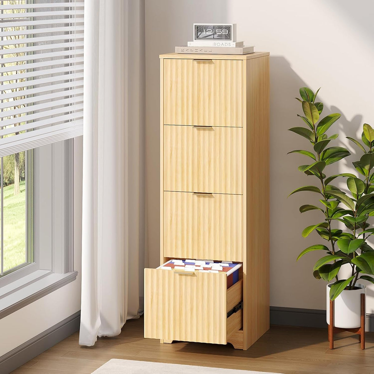 Contemporary Oak Filing Cabinet Featuring Four Drawers-1