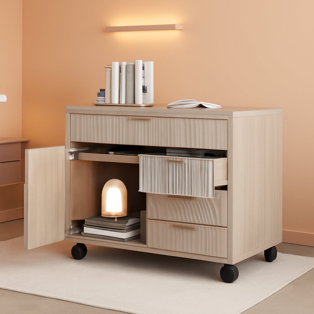 Portable Filing Cabinet Five Drawer Oakwood Finish-0