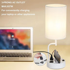 Table Lamp With 3 USB Ports White Finish For Home Office-2