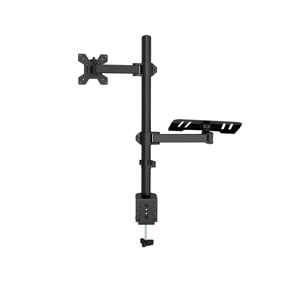 Desktop stand holding a monitor and a laptop side by side