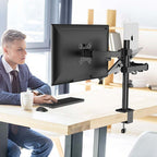 Desktop stand holding a monitor and a laptop side by side