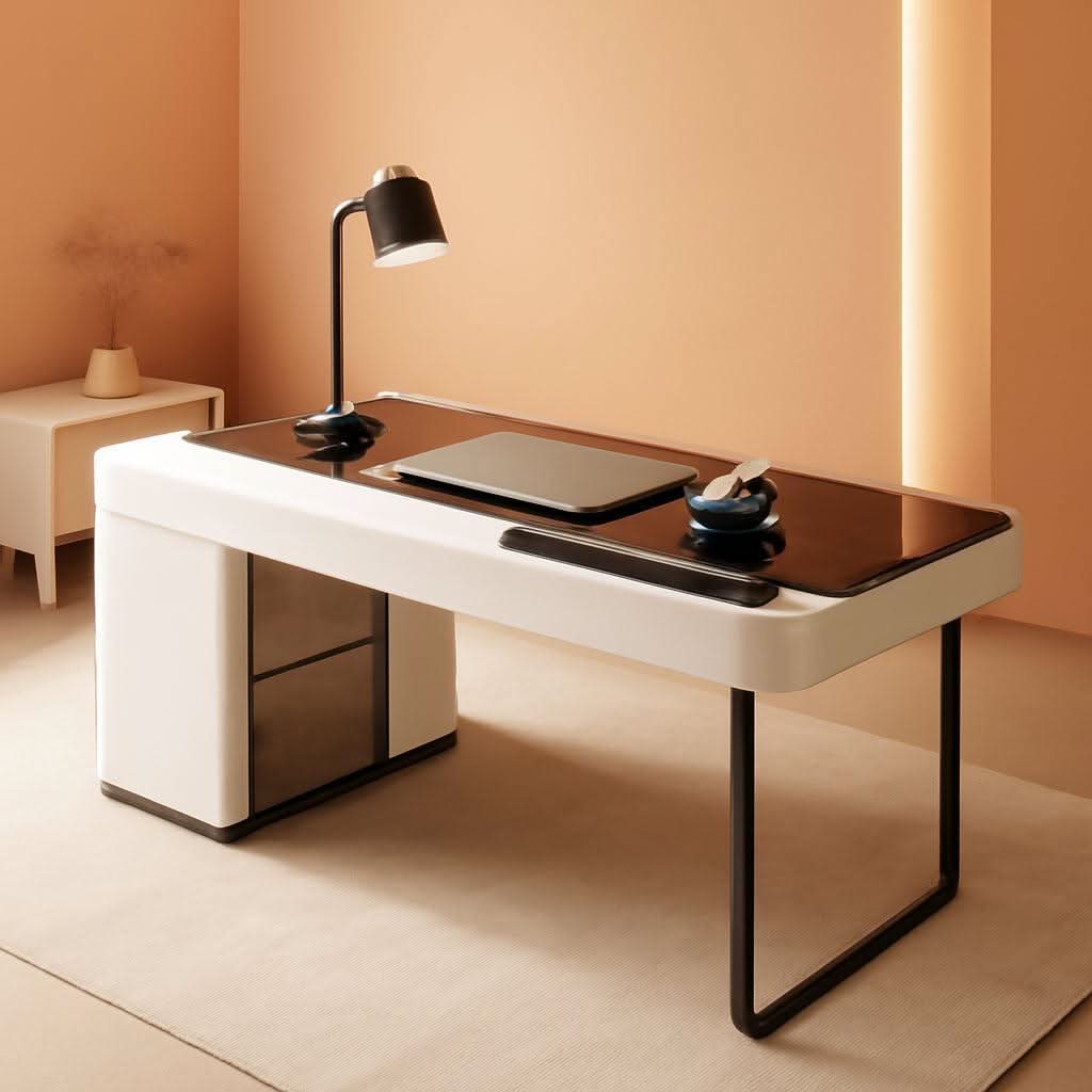 Ivory 50 Inch Office Computer Desk With Cabinet LED lights-0