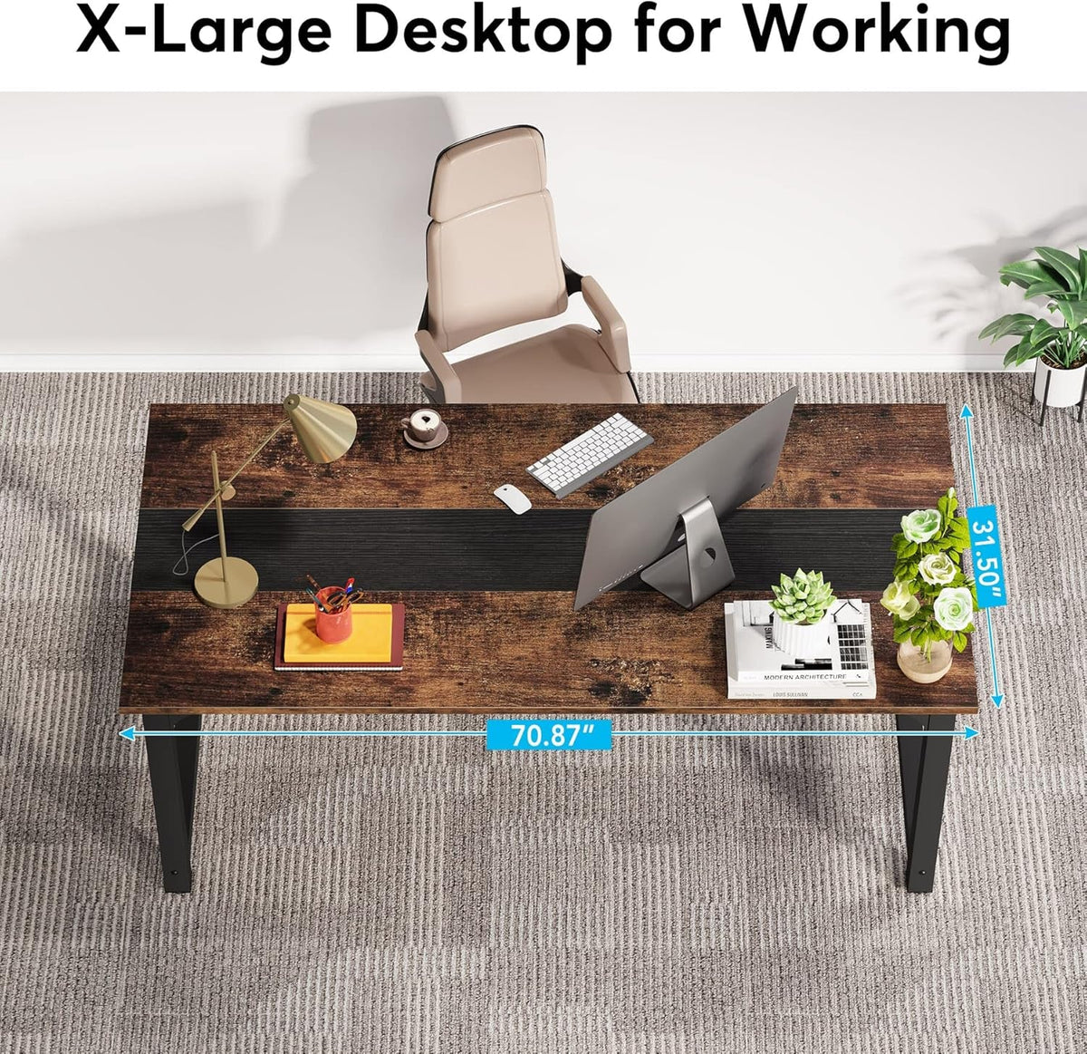 Wide executive desk with a deep top for multiple monitors