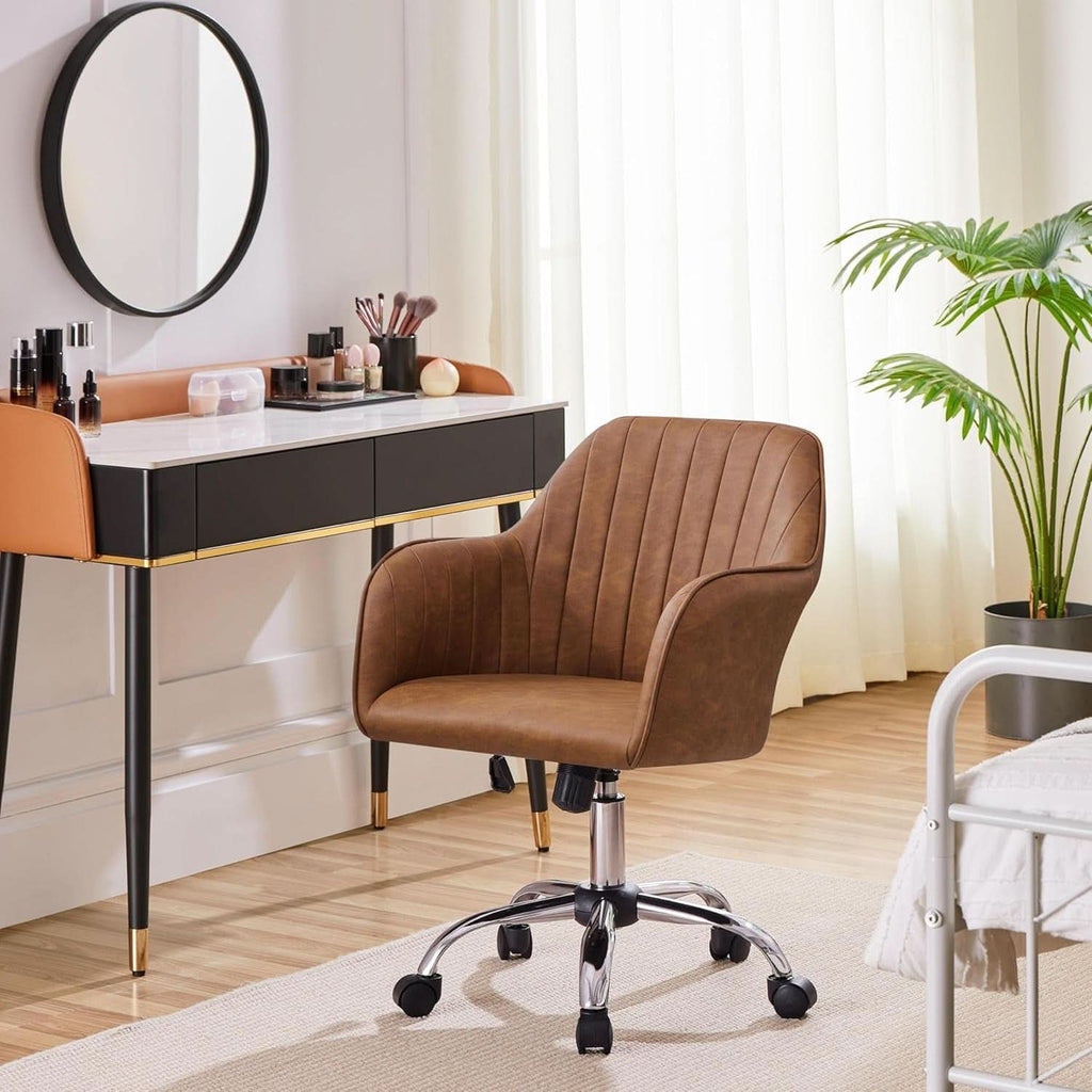 Brown faux leather task chair with arms
