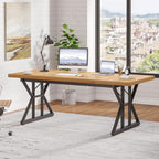 Light walnut executive desk with a black frame