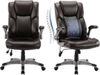 Two Brown Leather Executive Office Chairs Set With Adjustable Rolling-1