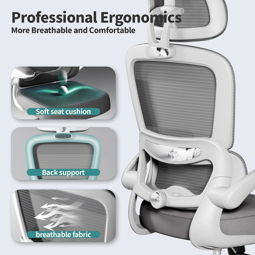 Ergonomic Office Chair Height Adjustable White Backrest-3