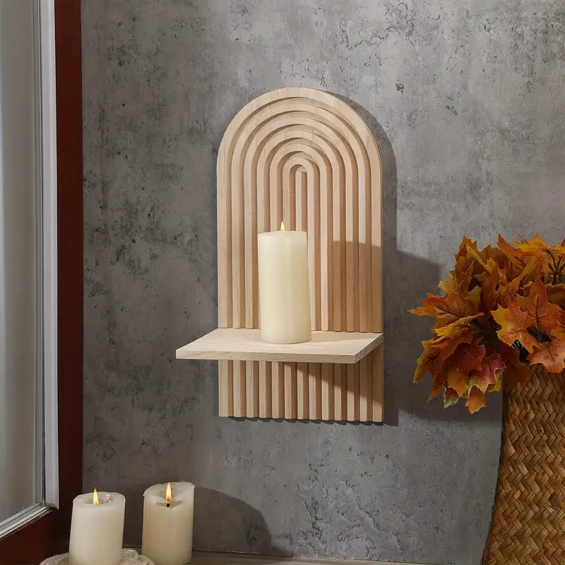 Radiant Reverie: Boho Wooden Sun Rainbow Wall Shelves-4