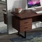 Walnut desk top on a black steel base
