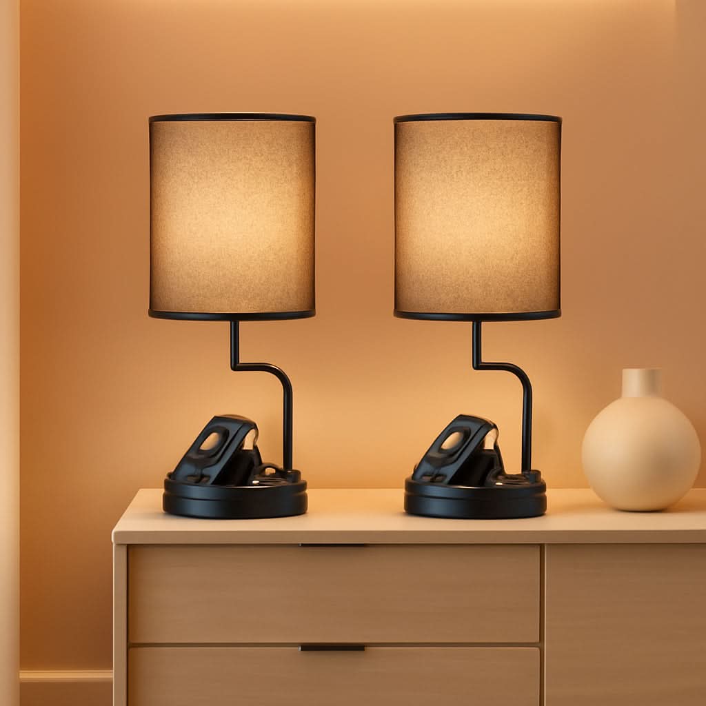 Table Lamp With 3 USB Ports And AC Outlet For Office-0