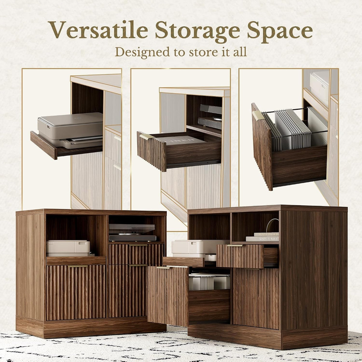 Black Walnut Three Drawer Lateral Filing Cabinet-3