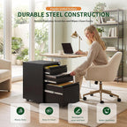 Lockable Three Drawer Rolling Metal Filing Cabinet-2