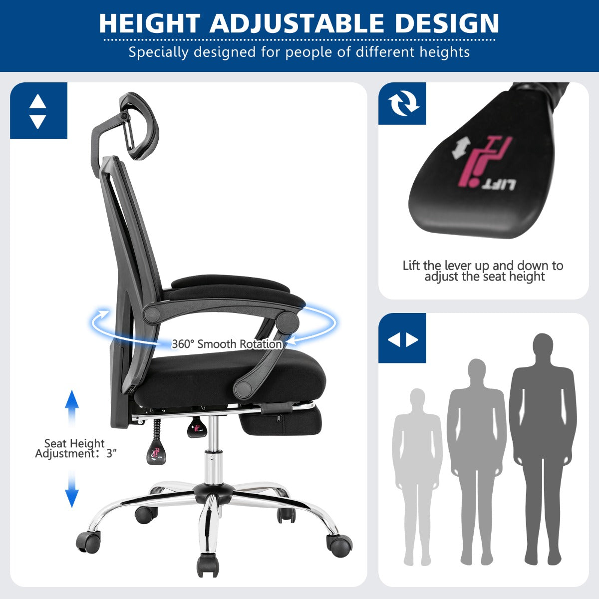 Mesh ergonomic office chair with an adjustable headrest