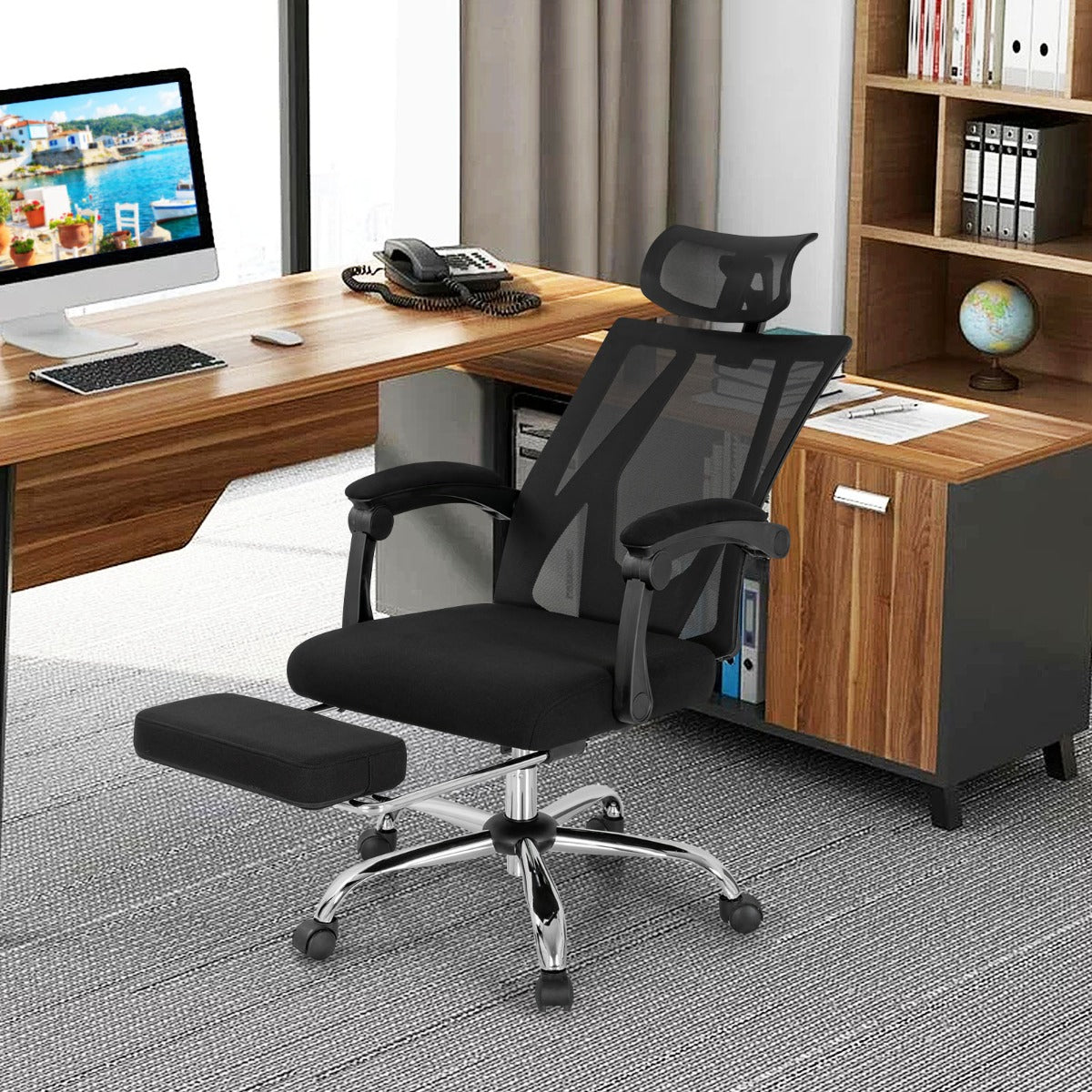 Mesh ergonomic office chair with an adjustable headrest