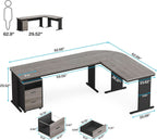 L shaped executive desk with a three drawer file cabinet