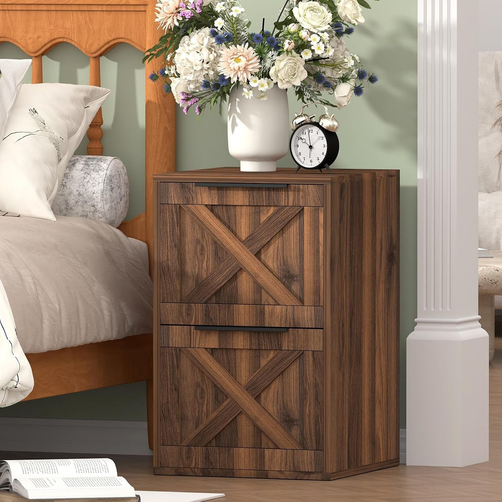 Farmhouse Two Drawer Wooden Filing Cabinet Storage-1