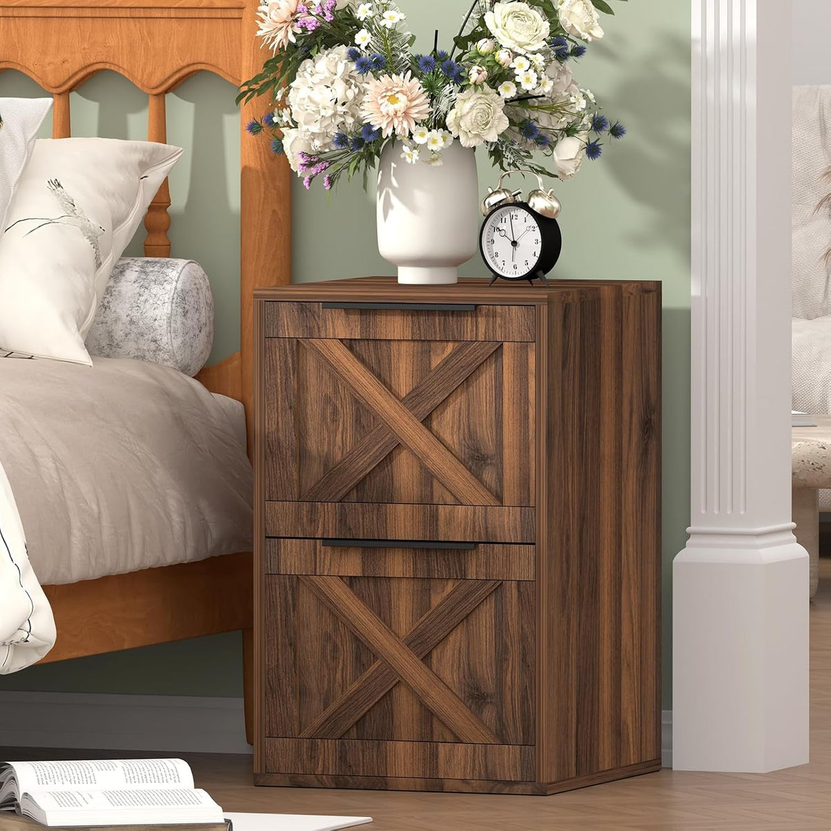 Farmhouse Two Drawer Wooden Filing Cabinet Storage-1