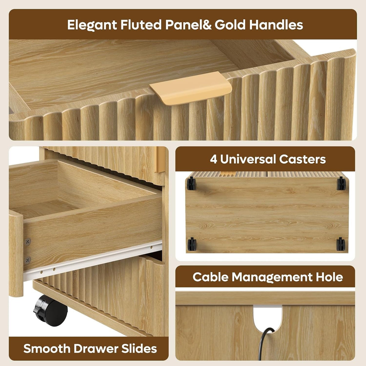 Five Drawer Oakwood Filing Cabinet Locking Casters-3