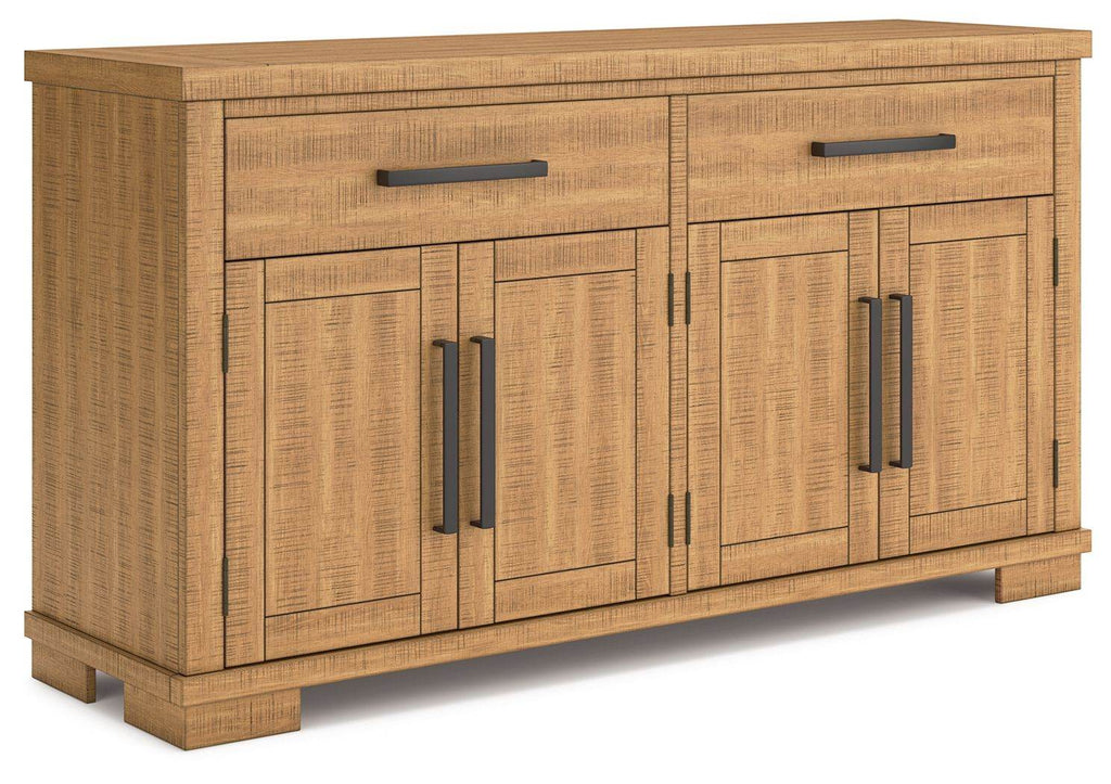 Brown office credenza with closed storage across its width
