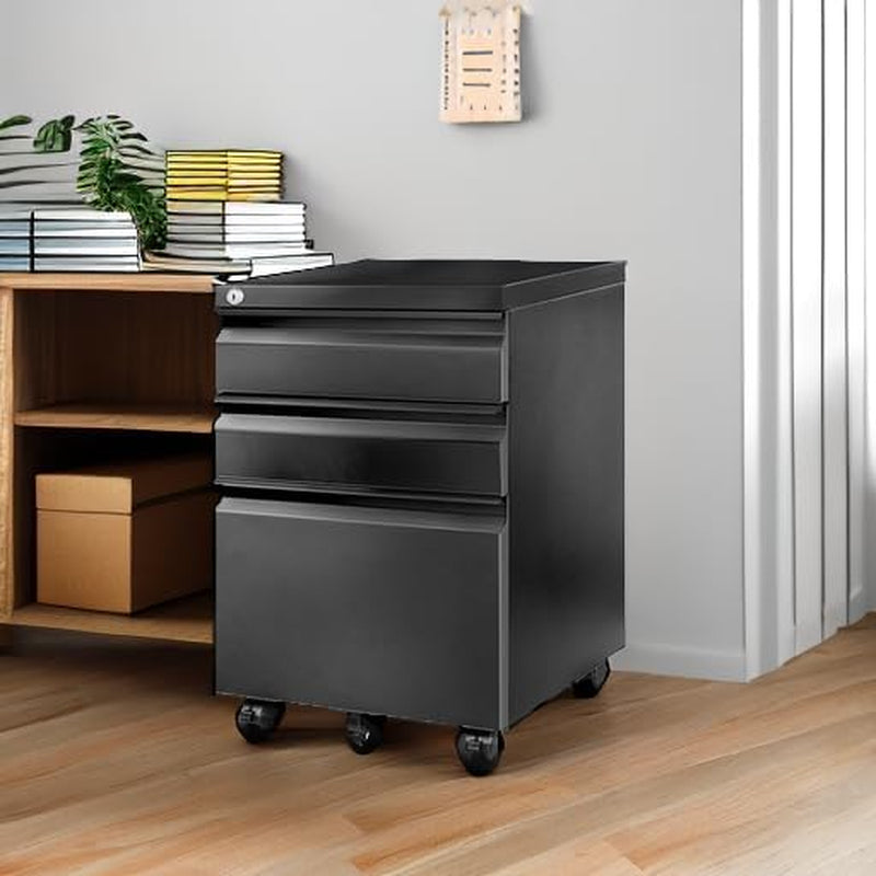 Black Compact Lockable Steel Mobile Filing Cabinet-4