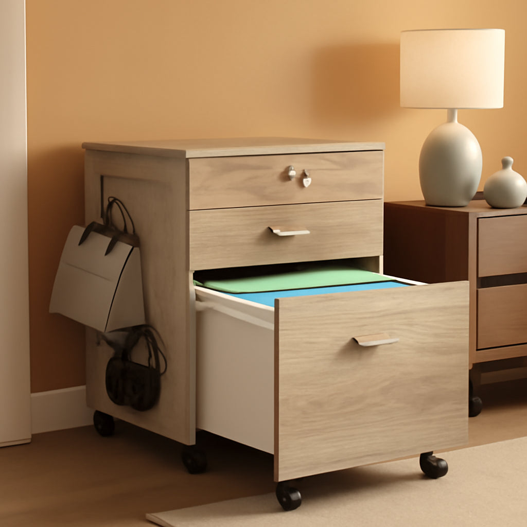 Spacious Maple Rolling Filing Cabinet With Pegboard-0