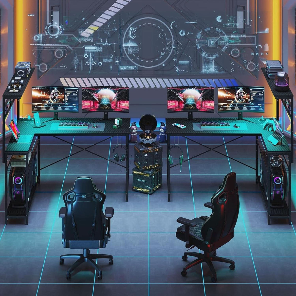 51-Inch L-Shaped Gaming Desk With LED Lights For Office-3