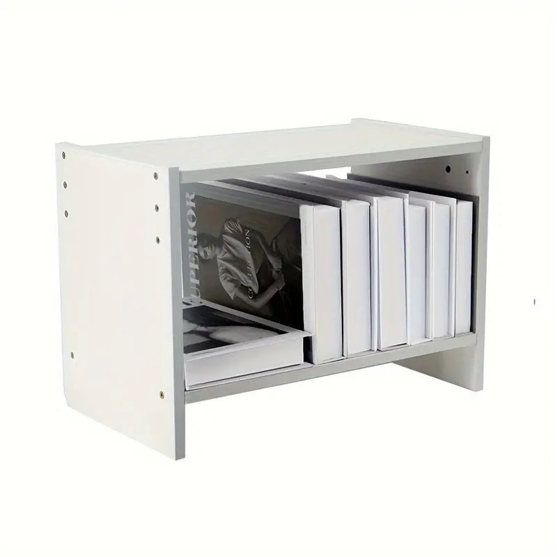 Wooden bookshelf sized to sit on a desk