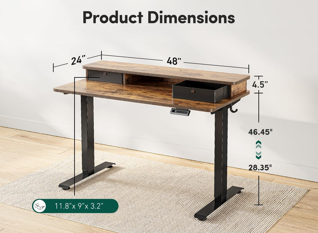 48x24 Height Adjustable Standing Desk With Drawers-2