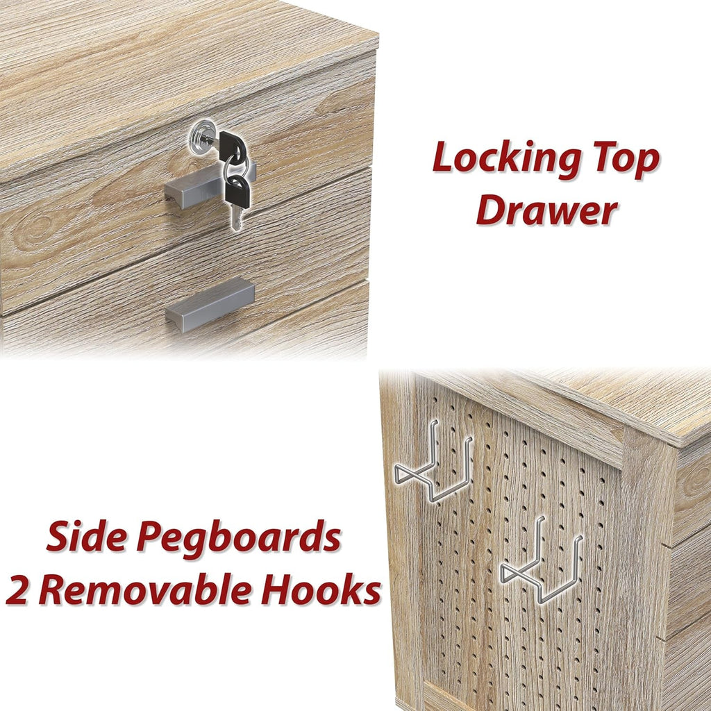 Spacious Maple Rolling Filing Cabinet With Pegboard-3