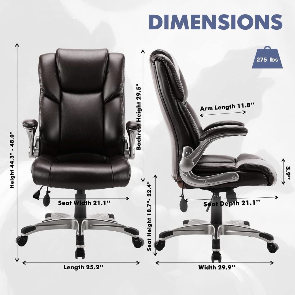 Two Brown Leather Executive Office Chairs Set With Adjustable Rolling-2