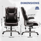 Two Brown Leather Executive Office Chairs Set With Adjustable Rolling-2